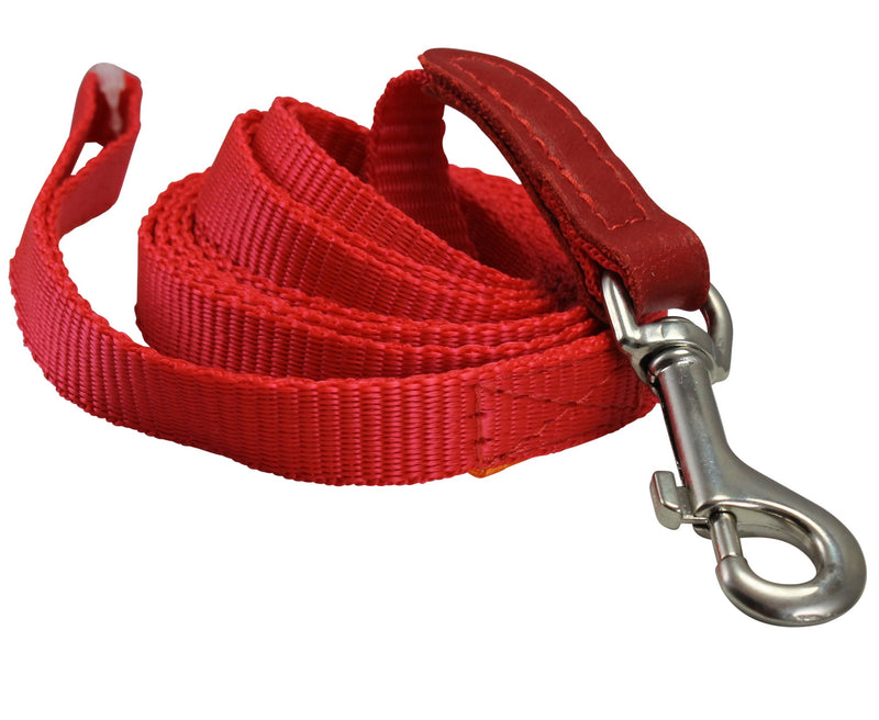 [Australia] - Dog Leash 1/2" Wide Nylon 6ft Length with Leather Enforced Snap Red Small 