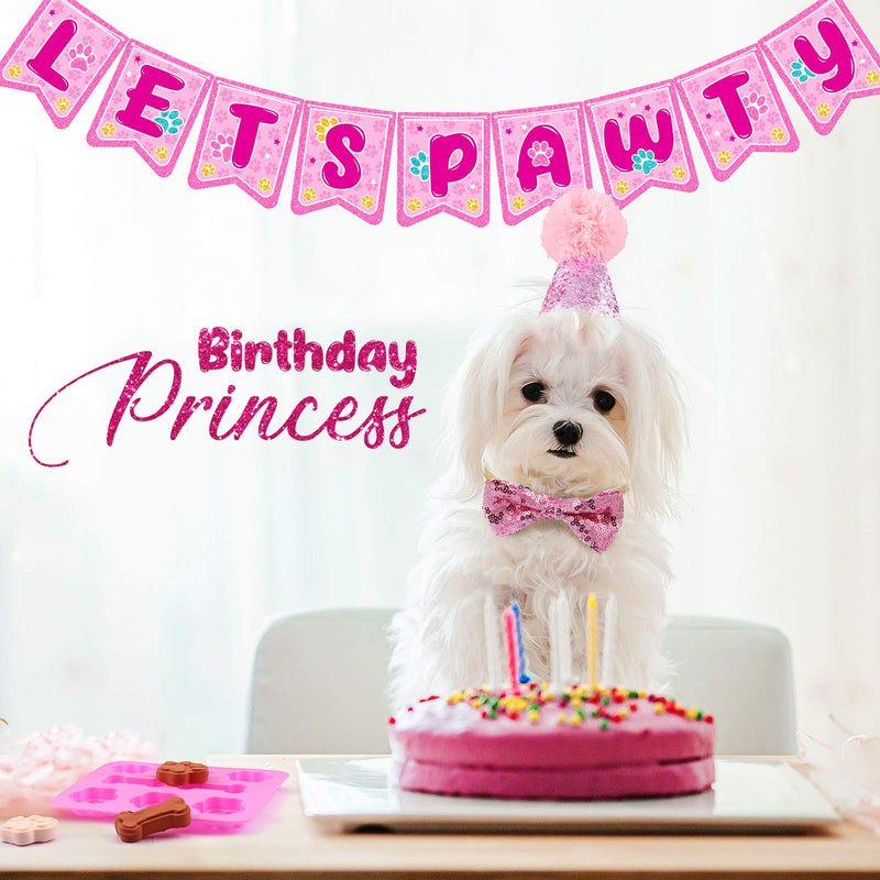 Dog Birthday Bandana Hat Set Lets Pawty Birthday Banner Girl Pink Tutu Skirt Dog Bow Tie Collar Bone Shaped Silicone Mold Dog Birthday Party Supplies - PawsPlanet Australia