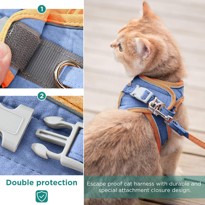 GeeRic Cat Harness and Leas, Escape Proof Cat Kitten Harness Reflective Soft Cat Walking Jacket with Leash for Pet Puppy Kitten Indoor Outdoor Walking Blue Small S - PawsPlanet Australia