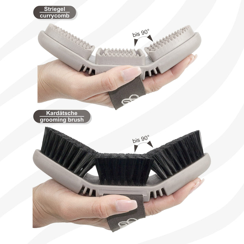 Chevalon horse grooming set | Flexible body brush | Weeder/massage brush | 2in1 hoof pick with stainless steel pick | Mane horse brush | Hoof brush | Grooming bag for horses accessories/horse cleaning kit set - PawsPlanet Australia