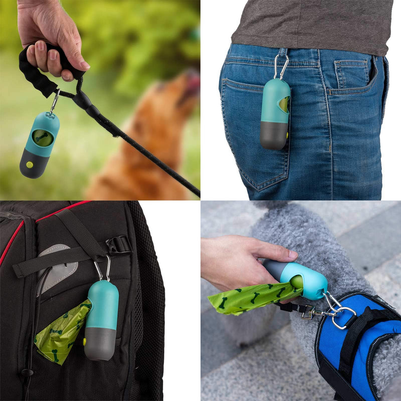 [Australia] - KINTEN Dog Poop Bag Dispenser, Poop Bag Holder with LED Flashlight for Leash, Pet Waste Bag Distributor, Carabiner Fastener Included, 1 Pack 