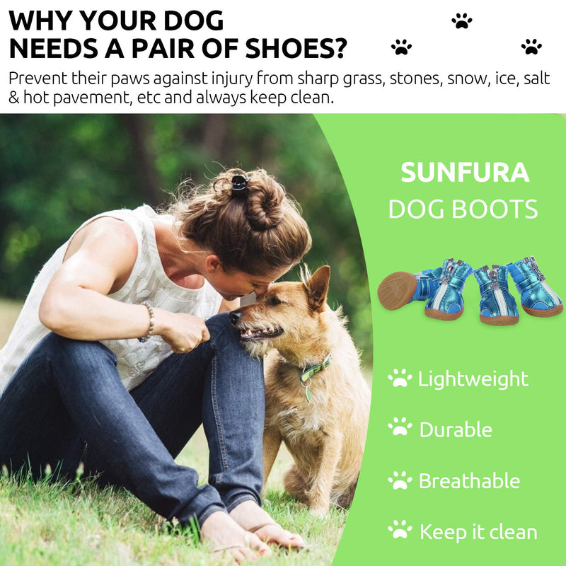 SUNFURA Breathable Dog Boots, Outdoor Dog Shoes with Wateproof Anti-Slip Durable Sole and Adjustable Straps, Puppy Paw Protector with Zips for Small Dogs Hiking Running Walking X-Small Blue - PawsPlanet Australia