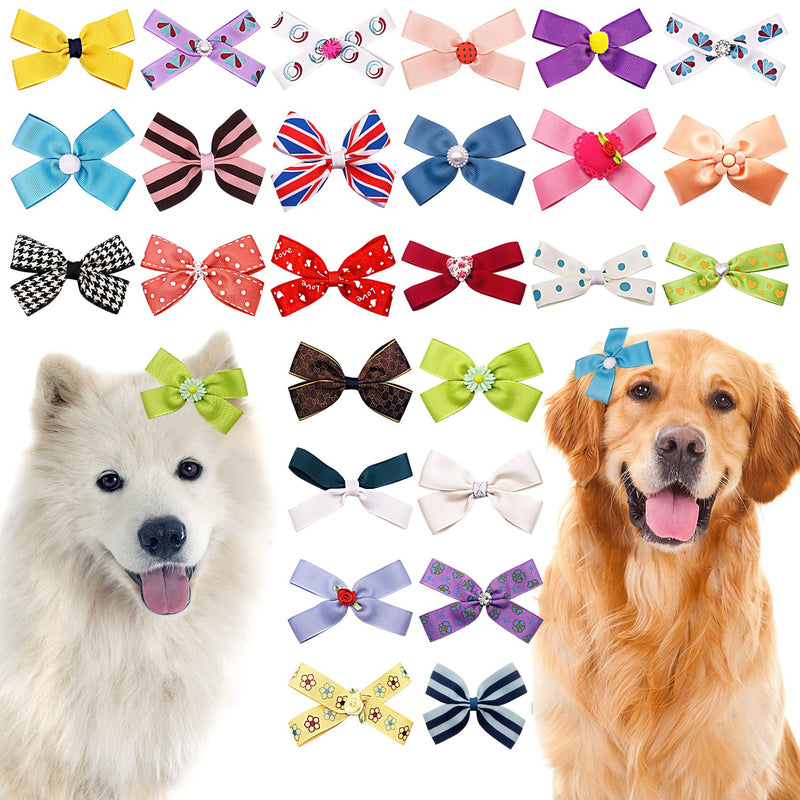 JpGdn 50Pcs/25Pairs 4" Big Dog Hair Bows with Elastic Rubber Band for Medium Large Dogs Doggie Rhinestone Floral Bowknot Topknot Rabbits Girl Boy Pink Blue Grooming Hair Accessories - PawsPlanet Australia