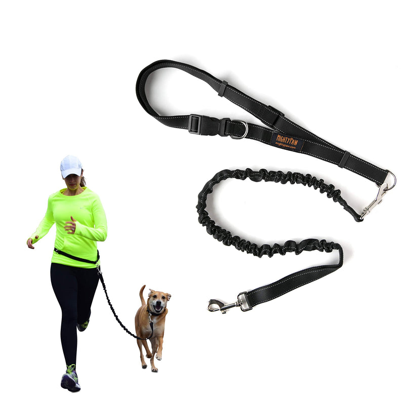 Mighty Paw Hands Free Dog Leash | Premium Runners Pet Lead and Adjustable Hip Belt. Lightweight Reflective Bungee System for Training, Walking, Jogging, Hiking and Running. 36 inch Black - PawsPlanet Australia