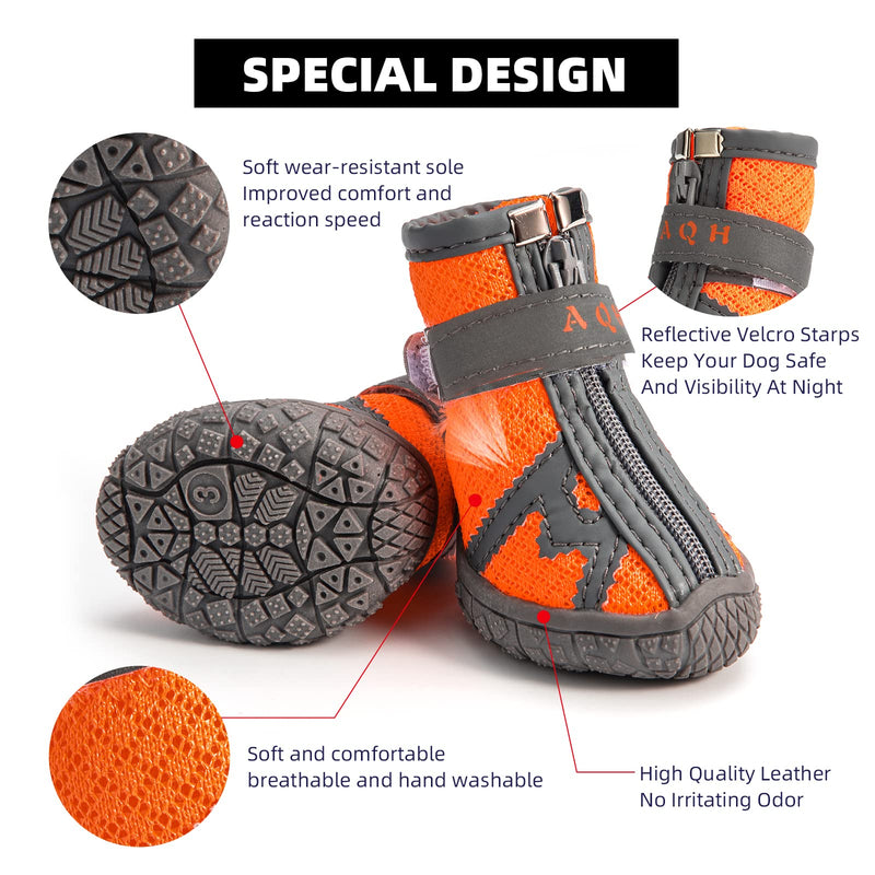 AQH Dog Boots, Latest Breathable Dog Shoes with Reflective Straps, Rugged Anti-Slip Soft Sole Dogs Paw Protector for Small Medium Large Dog, Orange (1#) 1# - PawsPlanet Australia