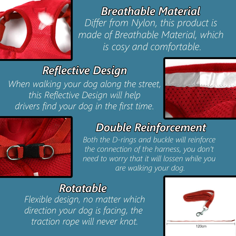 youki Universal Dog Harness and Chest Strap for Dogs and Puppies | Comfy, Breathable Fabric, Reflective, Safe, and Adjustable Strap for Outdoor | Walking Training and for Playing (Large, Red) Large - PawsPlanet Australia