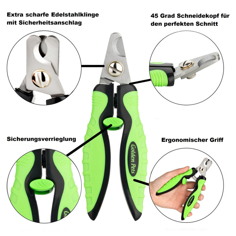 Golden Pets professional claw scissors + file I unique 45 degree cutting head I claw pliers with safety stop I claw cutter + claw file + instructions for safe cutting - PawsPlanet Australia