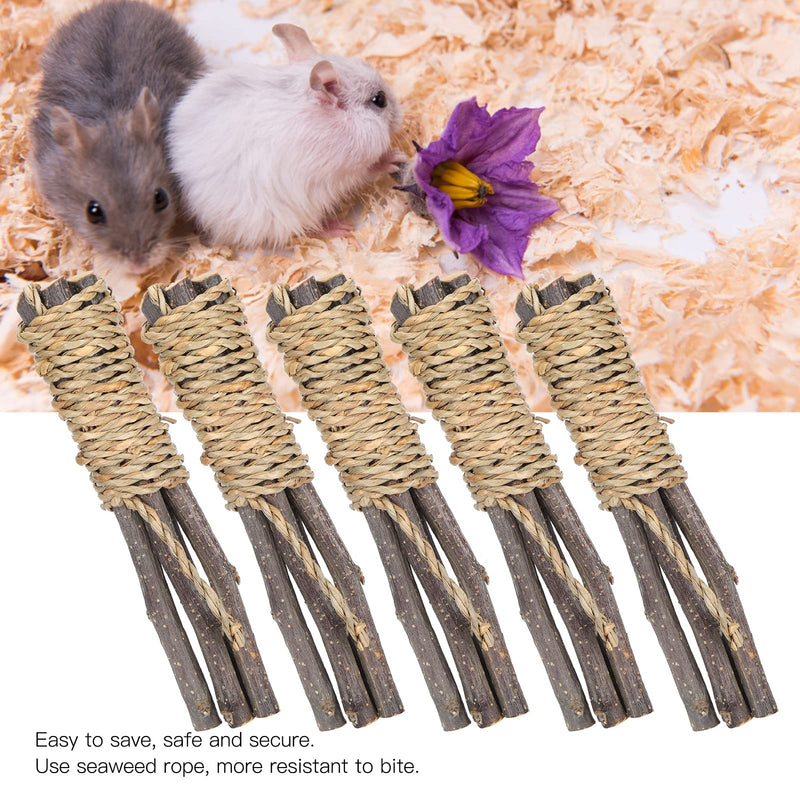 ViaGasaFamido 5PCS Pet Chewing Sticks, Pet Wooden Sticks Grass Rope Toy Applewood Biting Teeth Cleaner Grinding Toy for Parrot Rabbit Hamster Small Animals - PawsPlanet Australia