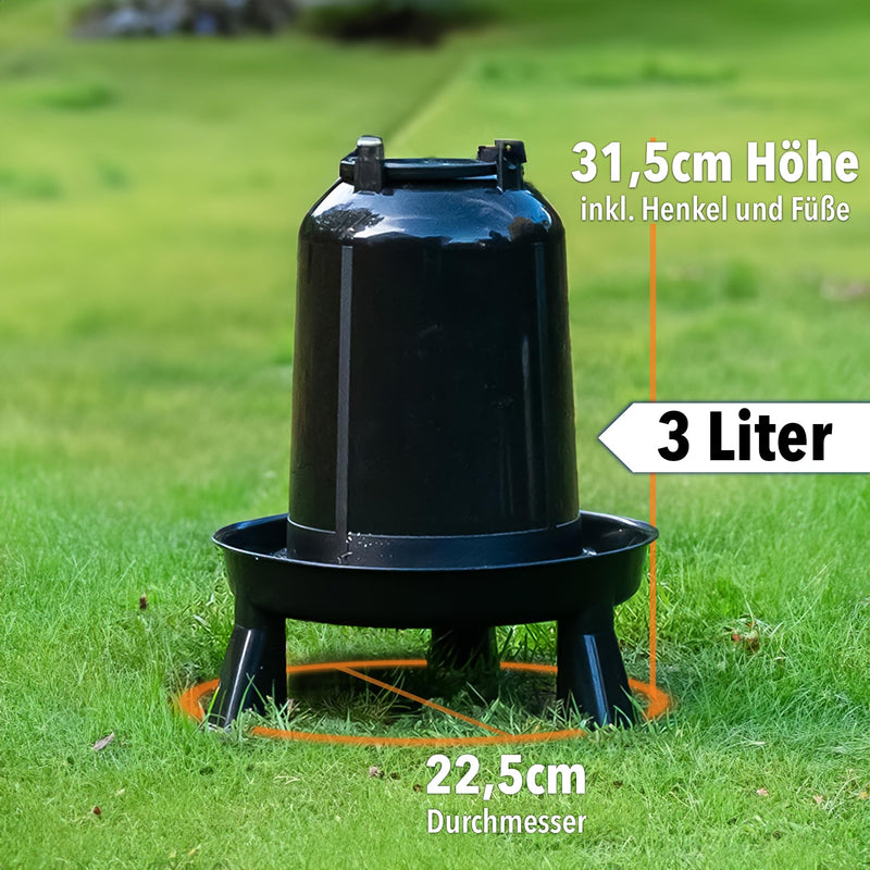STUPSI chicken drinker 100% recycled 3 liters in black | Heated & frost-proof poultry drinkers | Waterer with feet or hanging for quails, chickens and any other poultry | Made in Europe 3L - PawsPlanet Australia