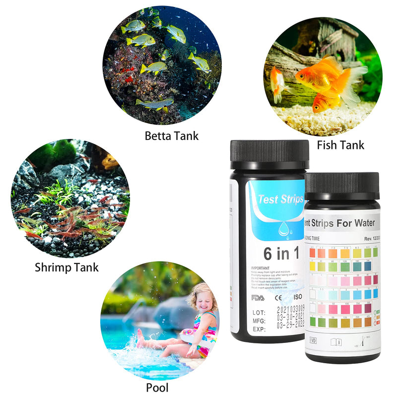 VavoPaw Aquarium Test Strips, Aquarium Water Test Strips, 6 in 1 Fish Tank Test Kit for Testing Freshwater Saltwater Pond Nitrite Chlorine Carbonate Hardness(GH & KH) and pH 50 Strips - PawsPlanet Australia