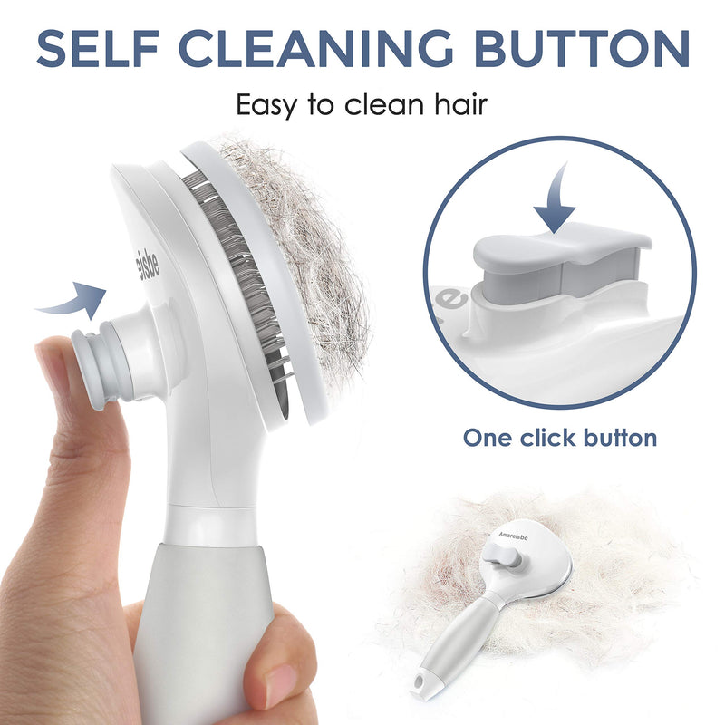 Amareisbe Self Cleaning Slicker Brush, Dog & Cat Brush with Massage Particles, Grooming Shedding Tool for Short and Long Hair - Gently Removes Loose Undercoat, Mats and Tangled Hair - PawsPlanet Australia