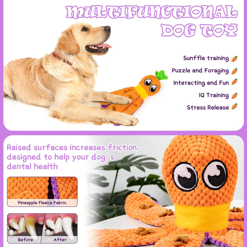 FWLWTWSS Interactive Dog Toy Intelligence, 2-in-1 Octopus & Carrot Intelligence Toy for Dogs Sniffing Toy Dog, Dog Toy Indestructible for Large/Small Dogs 1-Octopus & Carrot - PawsPlanet Australia