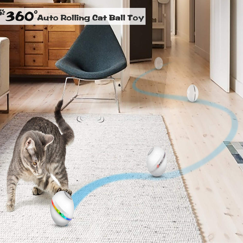 Toy Balls For Cats Interactive Cat Ball Cat Chase Toys, Cat Ball Toys For Indoor Cats With Led Light Electric Interactive Toys For Cats, Automatic 360-Degree Rotating, USB Rechargeable, For Kitten White - PawsPlanet Australia