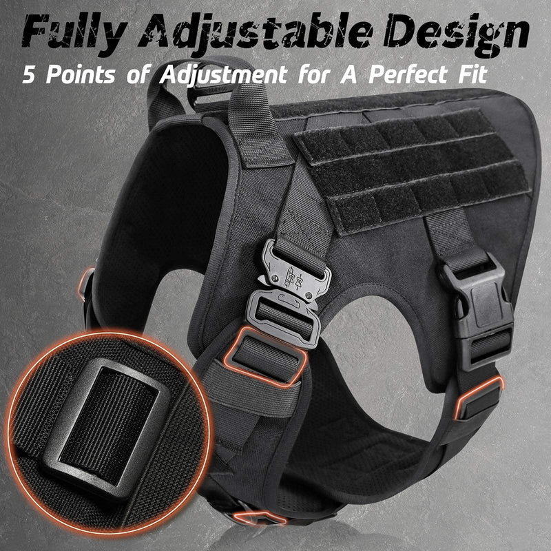 rabbitgoo Tactical Dog Harness for Large Medium Dogs, Military Dog Harness with Handle, No-Pull Service Dog Vest with Molle & Loop Panels, Adjustable Dog Vest Harness for Training Hunting Walking Small Black - PawsPlanet Australia