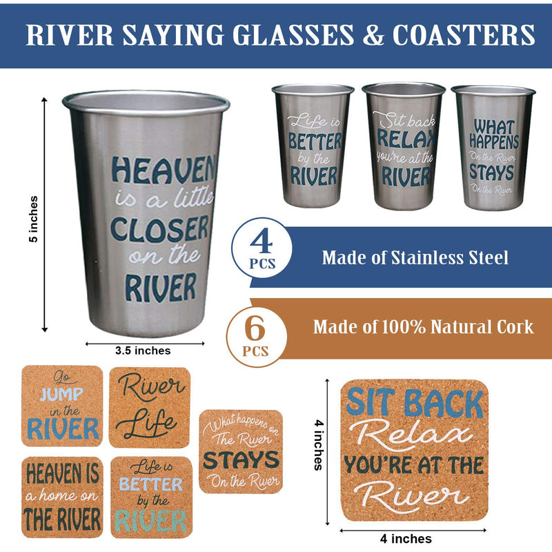 Stainless Steel Drinking Glasses River Life Sayings Glassware Set and Drink Coaster Set Life Is Better By The River, Whatever Happens At The River Stays The River - PawsPlanet Australia