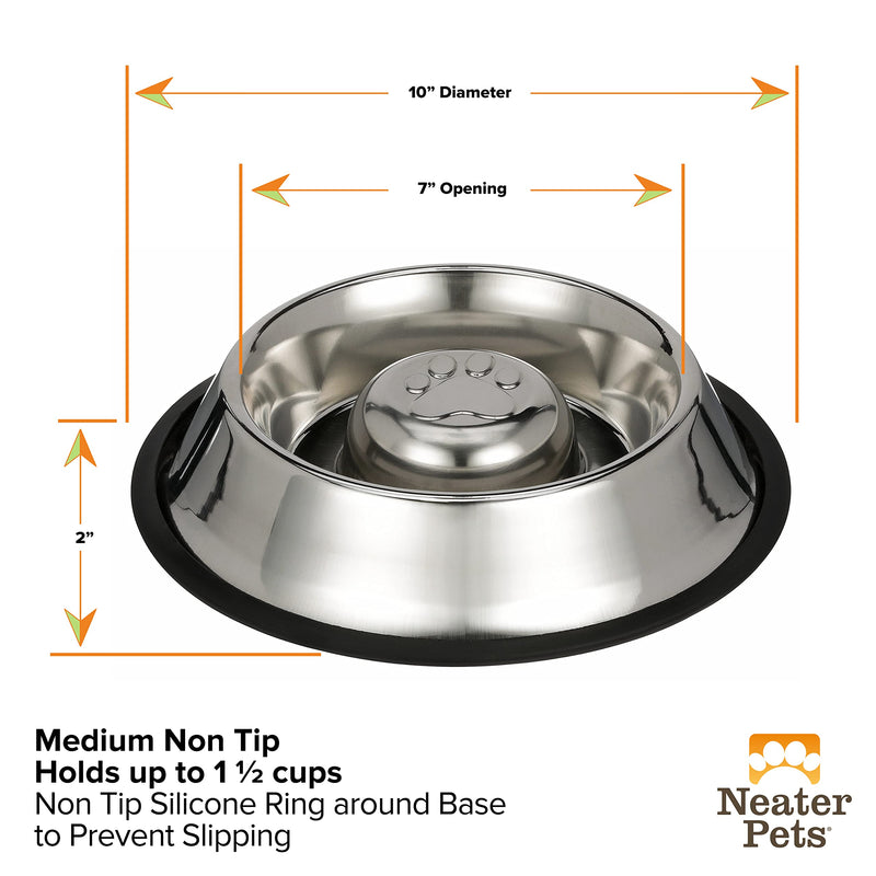 Neater Pet Brands Slow Feed Bowl Stainless Steel Metal (Non Tip Style) - Stops Dog Food Gulping, Bloat and Rapid Eating (Medium, Non Tip) Medium - PawsPlanet Australia
