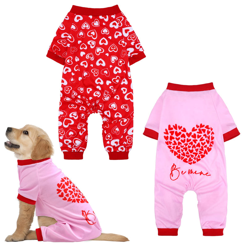 Pedgot 2 Pieces Valentines Day Dog Pajamas Cotton Heart Pattern Dog Clothes Apparel Valentines Day Dog Costume Pet Jumpsuits Onesies Jammies Puppy Onesies for Pet Dog, Medium Valentine's Day - PawsPlanet Australia
