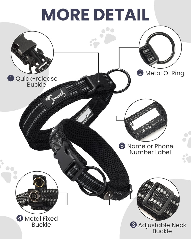 PETTOM Dog Collar Adjustable Nylon Dog Collar Breathable Reflective Collar (Black S) Black - PawsPlanet Australia