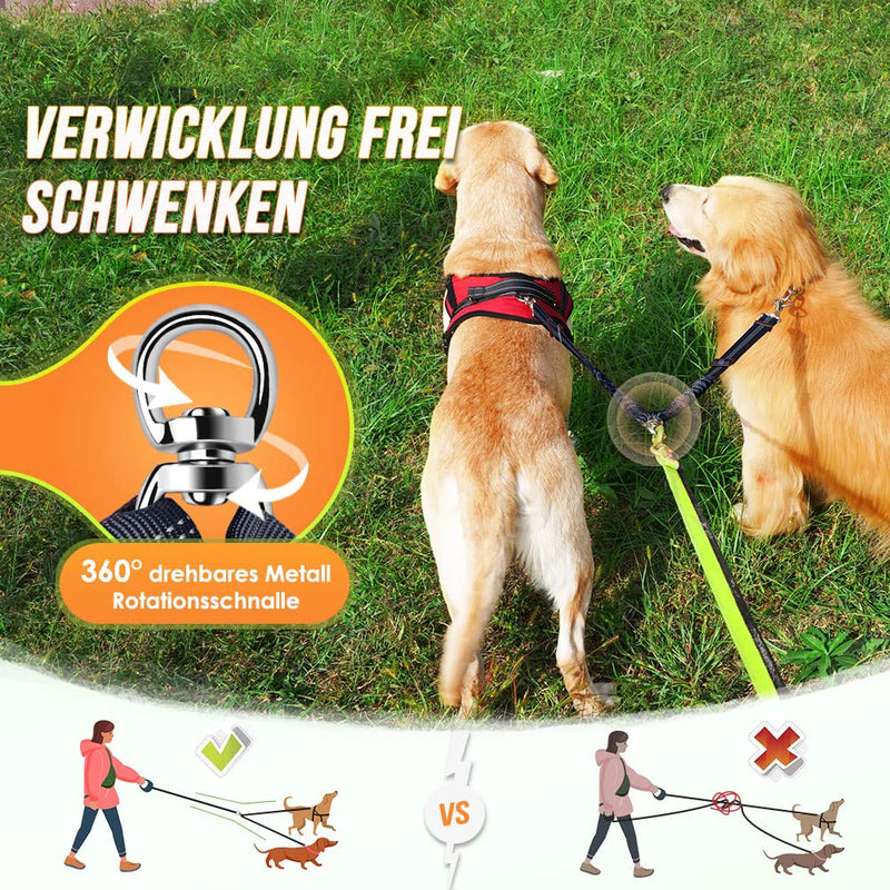 SlowTon Dog Leashes for 2 Dogs, Adjustable Double Leash for Dogs 360° Rotatable No Tangle Dog Leash Splitter with Reflective for Medium and Large Dogs Medium > 9kg blue - PawsPlanet Australia