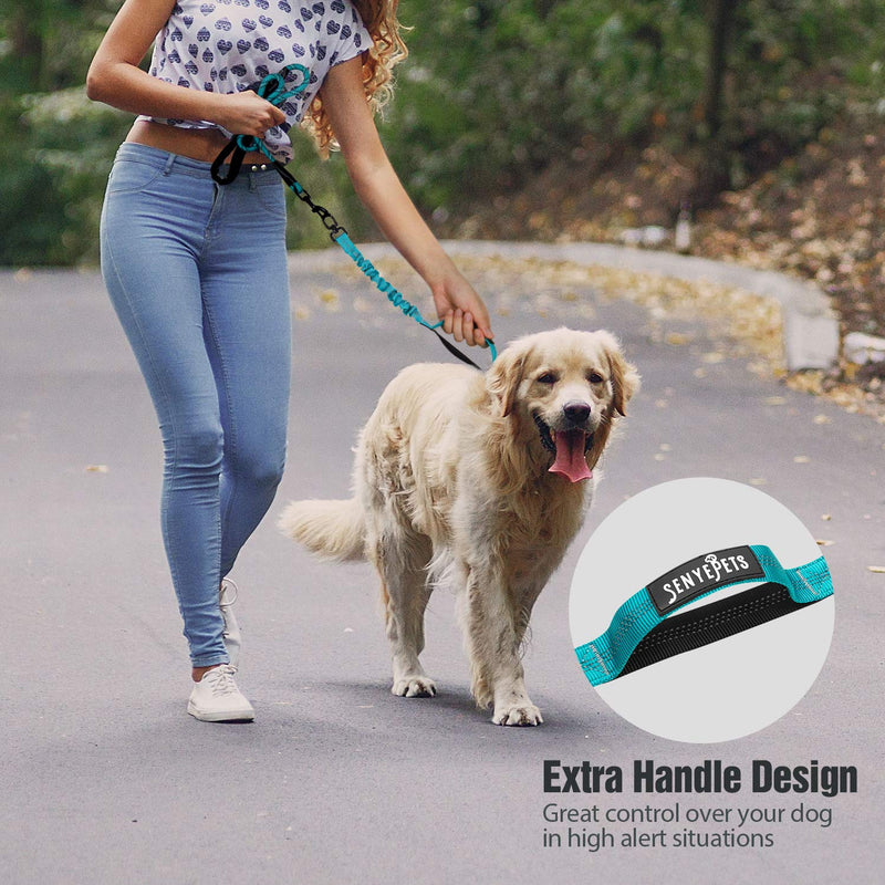 [Australia] - SENYEPETS Double Dog Leash Swivel No Tangle Double Dog Walking Training Leash Comfortable Shock Absorbing Reflective Bungee for Two Dogs L Single head-Blue 