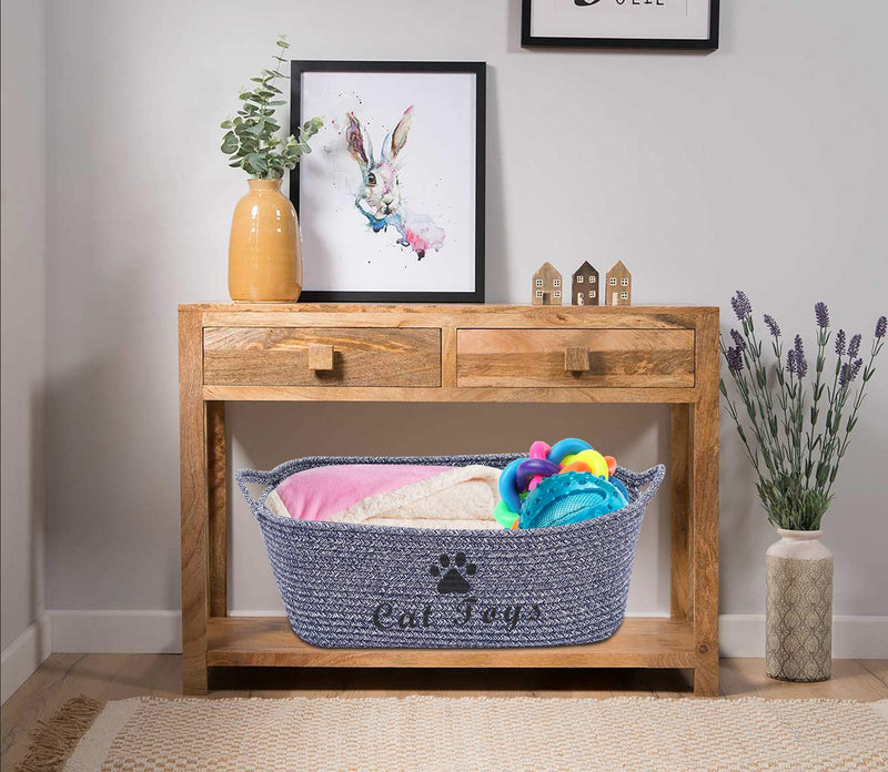 Morezi Durable Rope Dog Toy Box with Handle, pet Toy Basket(Grey), pet Bed, pet Toy Box- Perfect for organizing pet Toys, Blankets, leashes, Coats Cat Blue - PawsPlanet Australia