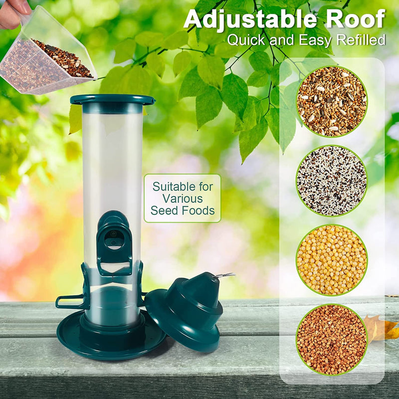 Bird Feeders Hanging, Bird Feeder with 4 Feeding Holes & 4 Perches, Natural Green Bird Seed Feeder with Food Tray, Bird Feeders for Small Birds - PawsPlanet Australia