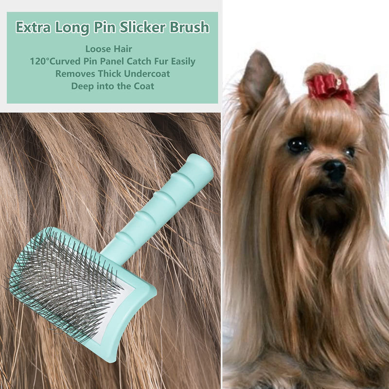 Extra Long Pin Slicker Brush for Large Dog Matted Hair, Grooming Wire Brush for Pets Shedding Mats, Cats Deshedding and loose Hair,Removes Thick Undercoat,Tangled Hair ,Dander,Dirt,Rubber, 25mm(1"),Green Green - PawsPlanet Australia