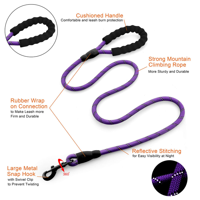 E-sunny Rope Dog Lead,Rope Twist Dog Lead Heavy Duty with High Reflective Thread and Soft Padded Control Handle,5FT Strong Dog Lead Durable and Multi-Colour for Small Medium Large Dog (Purple) Purple - PawsPlanet Australia