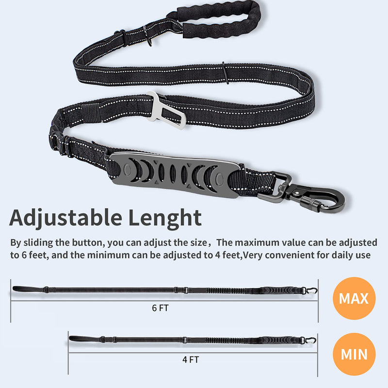 HUIARLE 4-6FT Bungee Dog Leash Multifunctional Strong Dog Rope, Dog Car Harness with Seatbelt Buckle, Heavy Duty Dog Leash with Highly Reflective Threads and Buffer for Medium and Large Dogs … small black - PawsPlanet Australia