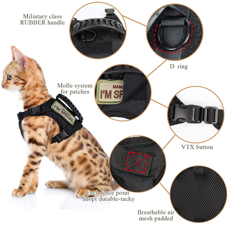 Tactical Cat Harness for Walking Escape Proof, Soft Mesh Adjustable Pet Vest Harness for Large Cat,Small Dog L Black - PawsPlanet Australia
