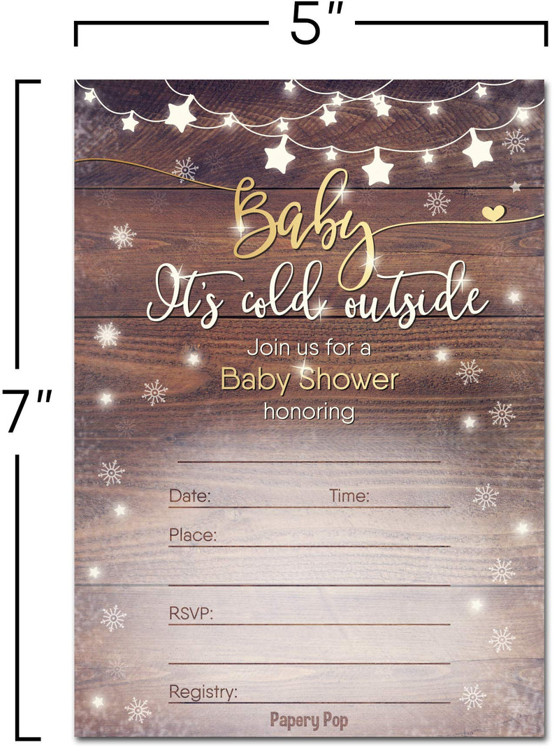 30 Baby Shower Invitations for Boy or Girl with Envelopes (30 Pack) - Baby It's Cold Outside - Gender Neutral - Fits Perfectly with Rustic Wooden Baby Shower Decorations and Supplies - PawsPlanet Australia