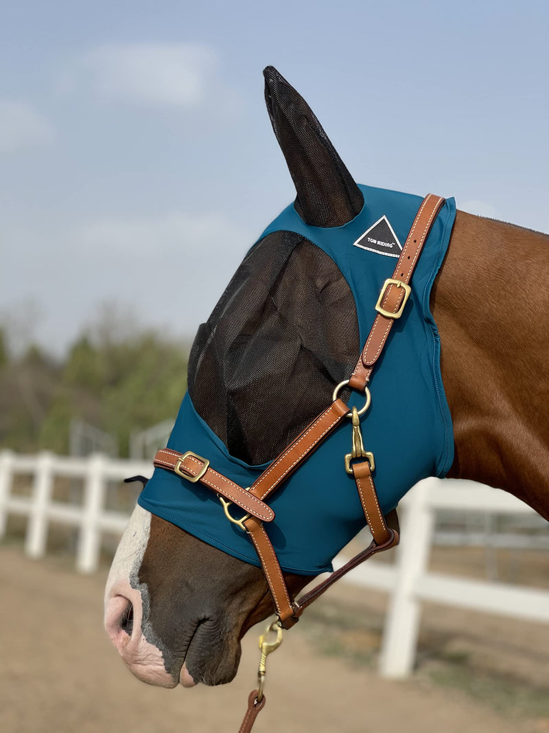 Horse Fly Mask Super Comfort Horse Fly Mask Elasticity Fly Mask with Ears We Only Make Products That Horses Like Medium Dark Green - PawsPlanet Australia