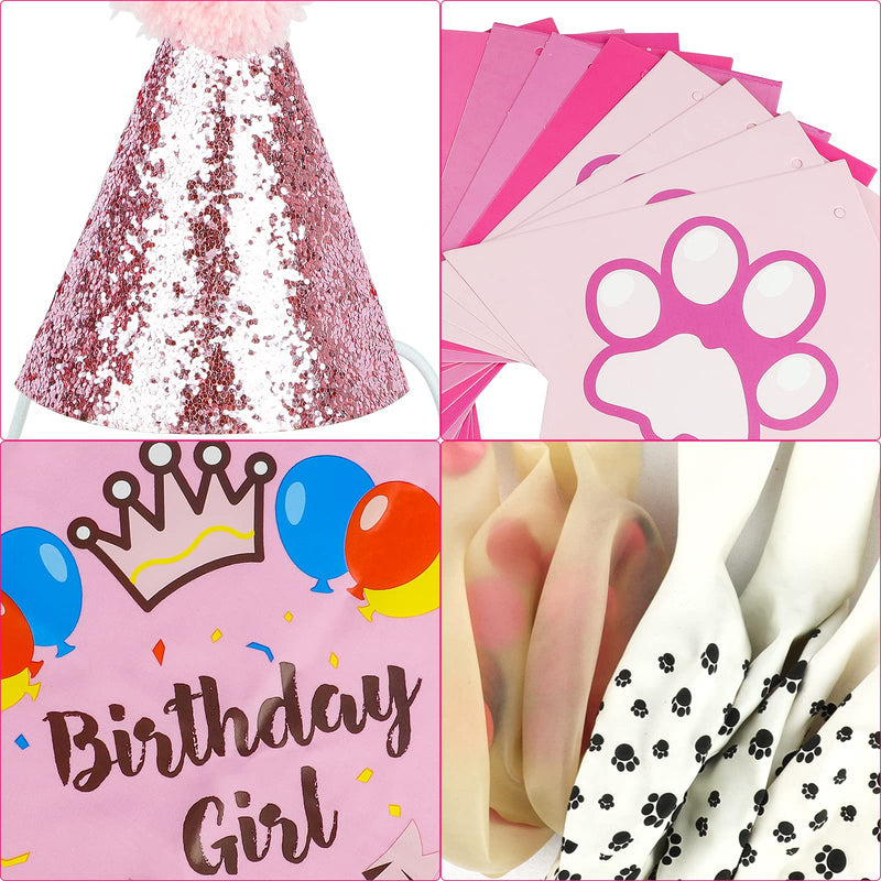 Dog Birthday Bandana Girl, VIPITH Cute Dog Birthday Party Supplies with Happy Birthday Banner Bow Tie Hat Banner Balloons Cake Topper for Pet Puppy Cat Birthday Decorations (Pink/Girl - PawsPlanet Australia
