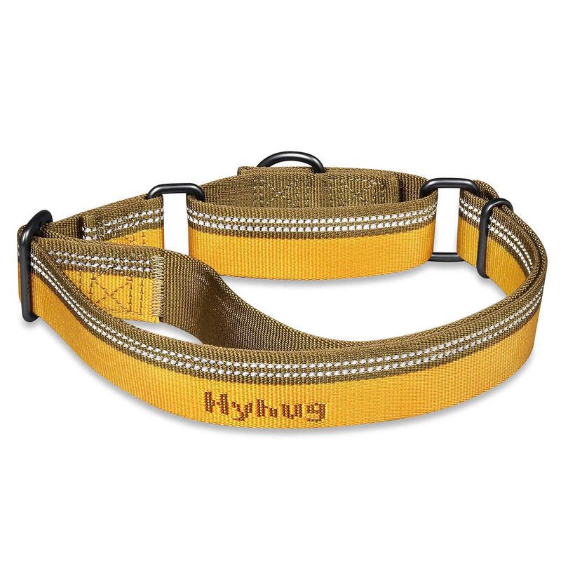 Hyhug nylon classic collars, anti-escape dog collar. 3M Reflective Strip, Comfortable Adjustable, Safe Night Walk, Dog ID Tag Mounting Hole (Small, Artisan's Gold) Small：Width 19mm；Adjustment range 26.5cm-400cm - PawsPlanet Australia