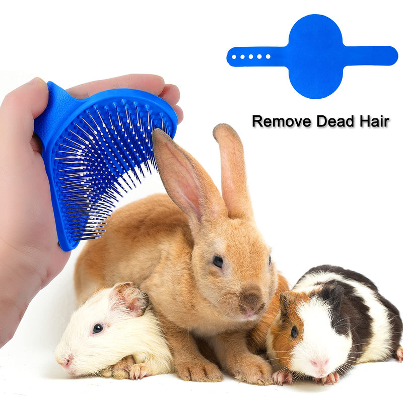 4 Pieces Rabbit Grooming Kit with Rabbit Grooming Brush, Pet Hair Remover, Pet Nail Clipper, Pet Comb, Pet Shampoo Bath Brush with Adjustable Ring Handle for Rabbit, Hamster, Bunny Blue - PawsPlanet Australia