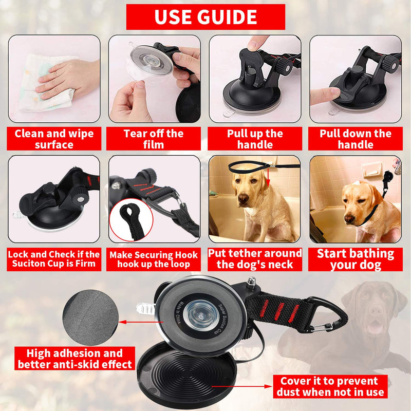 Dog Bathing Tether with Heavy Suction Cup, Dog Grooming Tub Restraint Soft Nylon Leash with Adjustable Collar for Pet Dog Cat Shower and Grooming - PawsPlanet Australia