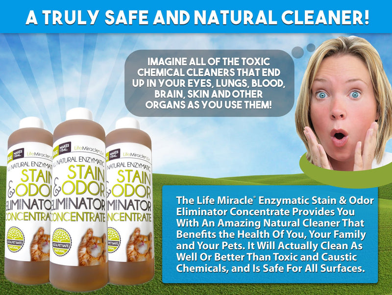 [Australia] - Life Miracle Enzyme Cleaner & Pet Odor Eliminator Concentrate | Deep Cleaning Enzymatic Spot Remover for Dog Cat Urine, Rug, Carpet, Upholstery, Couch & Car Stains & Smells | Concentrate Makes 128 oz 8 fl oz CONCENTRATE - Makes 128 fl oz reg strength 