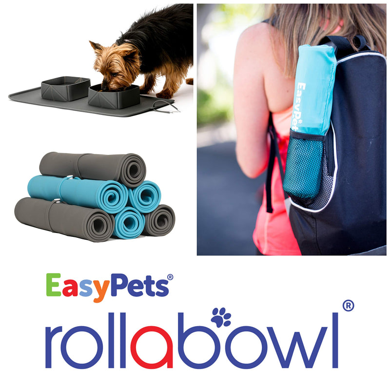 RollaBowl Travel Dog Bowl with Carry Case. Portable Double 'Roll-Up' Pet Bowl and Mat, For Cat or Dog. Perfect for Home, Travel, Walks and Camping (Turquoise) Turquoise - PawsPlanet Australia