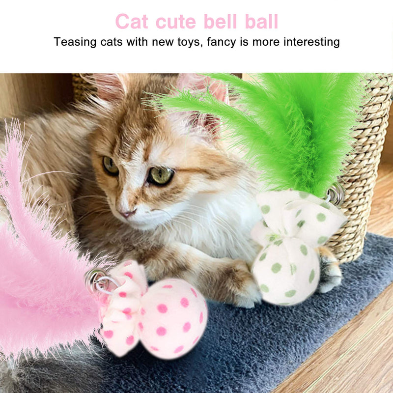 Cat Interactive Toys for Indoor Cat Plush Ball Throw Toy with Teasing Feather and Bell Cute Polka Dot Fabric Teeth Grinding Chew Toy for Cat Kitten Entertaining-3 Packs - PawsPlanet Australia