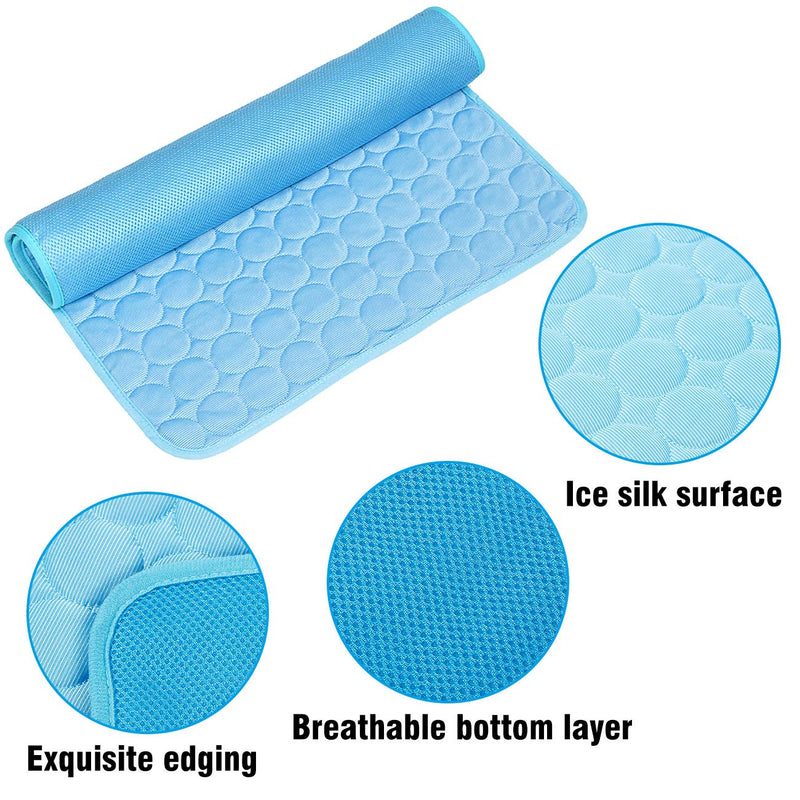 TPYQdirect Pet Cooling Mat for Dogs Cats Puppy, Washable Dog Cooling Pad Blanket Ice Silk Sleeping Pad Blanket, Indoors&Outdoors Summer Self Dog Cooling Mats for Kennel Sofa Bed Cars L:28×22inch Blue - PawsPlanet Australia