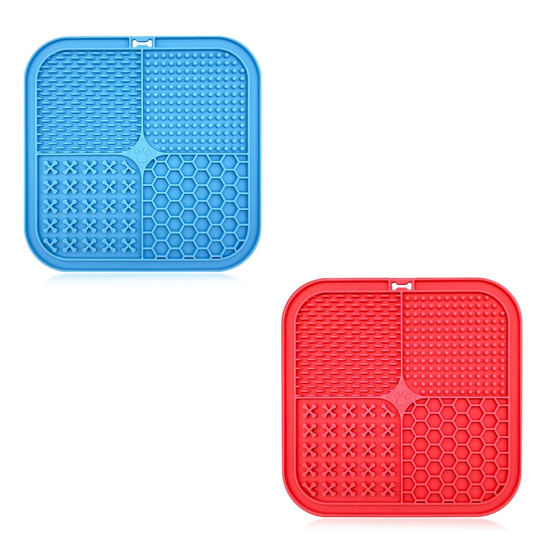 Dog lick mat, pack of 2, large with super strong suction power, with 1 silicone spatula, for dog bathing, training, grooming & claw care, BPA-free blue & red - PawsPlanet Australia