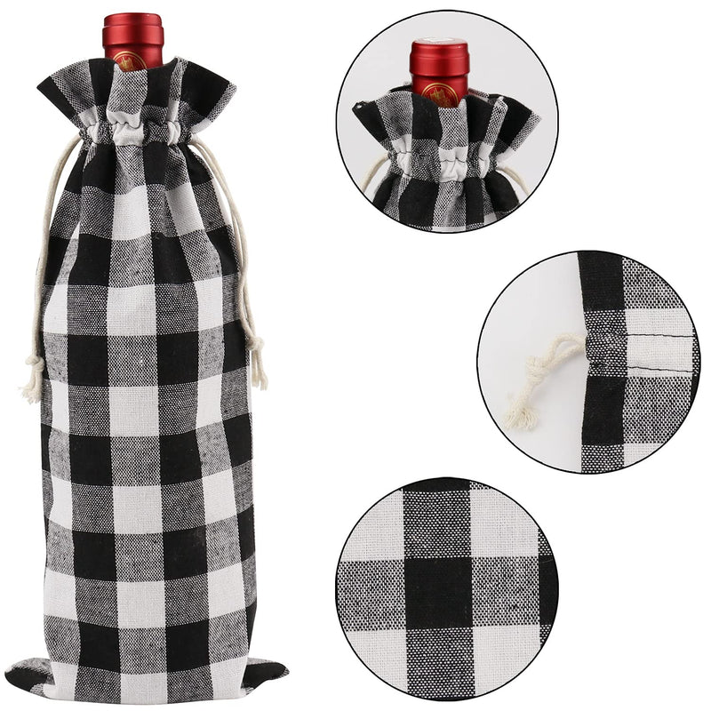 14 Pcs Buffalo Plaid Wine Bottle Covers - Reusable Christmas Wine Bottle Gift Bags for Home Dinner Party Table Decoration Plaid Wine Bags Black - PawsPlanet Australia