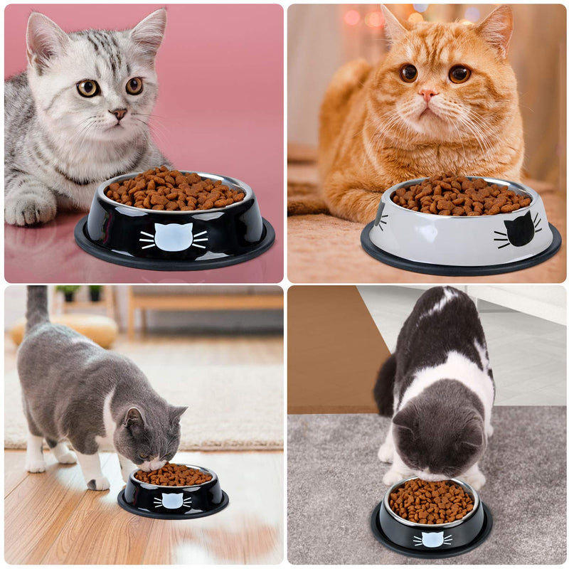 [Australia] - Legendog 2Pcs Cat Bowl Pet Bowl Stainless Steel Cat Food Water Bowl Non-Slip Rubber Base Small Pet Bowl Cat Feeding Bowls Set Black+Grey White 