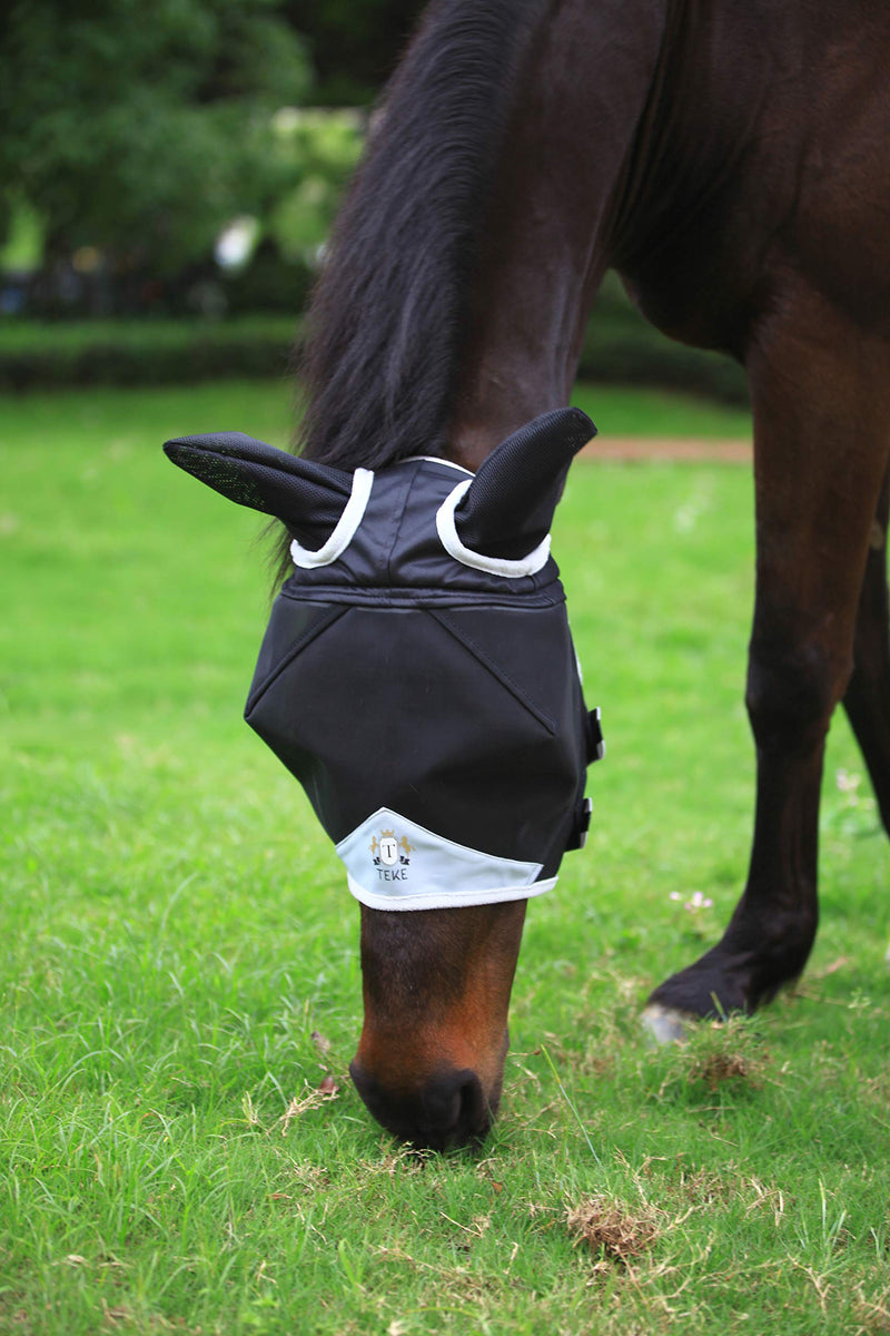 TEKE Horse Fly mask with Soft Ears Cover Black Xfull - PawsPlanet Australia