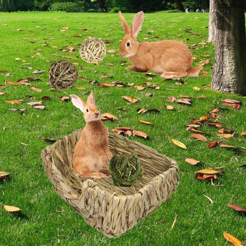 [Australia] - PINVNBY Bunny Grass Bed Rabbit Hay Mat Natural Handcrafted Woven Grass House Pet Bedding for Small Rabbits Hamster Bunny Chinchillas Guinea Pigs Cat and Small Animals provided Chew and Toys S 