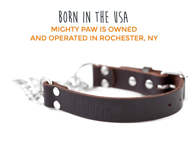Mighty Paw Leather Training Collar, Martingale Collar, Stainless Steel Chain - Premium Quality Limited Chain Cinch Collar. Small Brown - PawsPlanet Australia