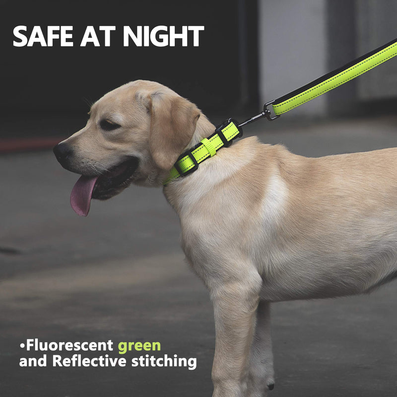 Reflective Dog Collar with Safety Locking Buckle，Heavy Duty Adjustable Thick Collar for Medium Large Dogs-Premium Nylon and Soft Padded (M, 11.8-15.7'') Medium/11.8-15.7'' Bright Green - PawsPlanet Australia