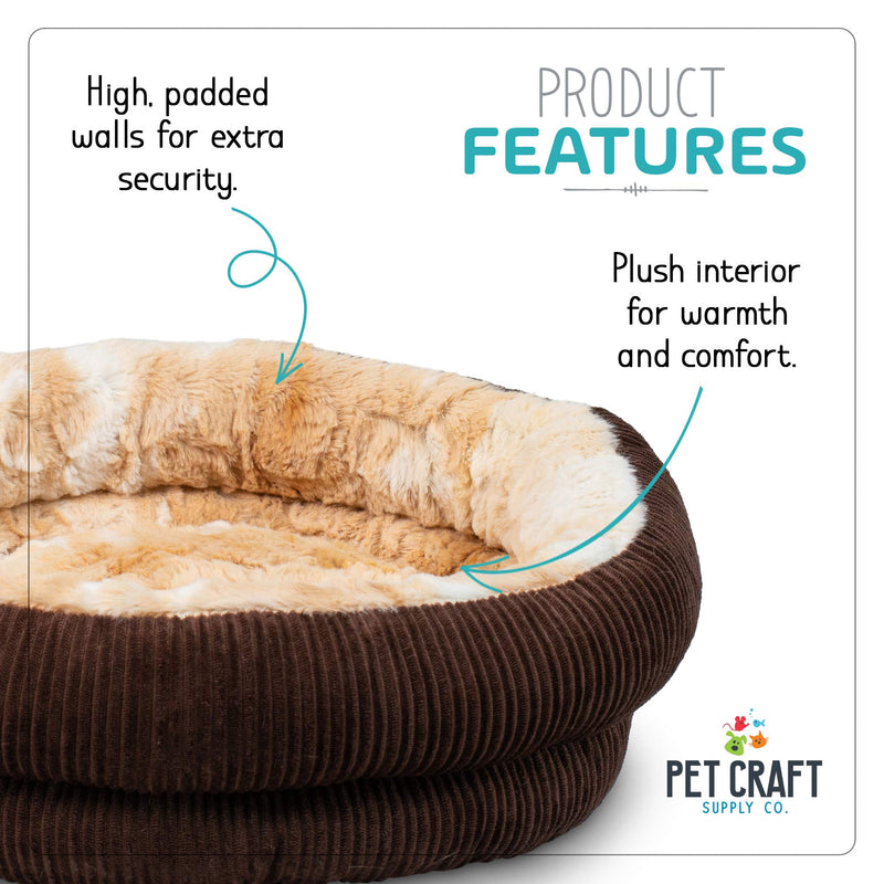 [Australia] - Pet Craft Supply Round Cat Bed - Cute and Comfortable Self Warming Plush Calming Cat Bed for Indoor Cats 