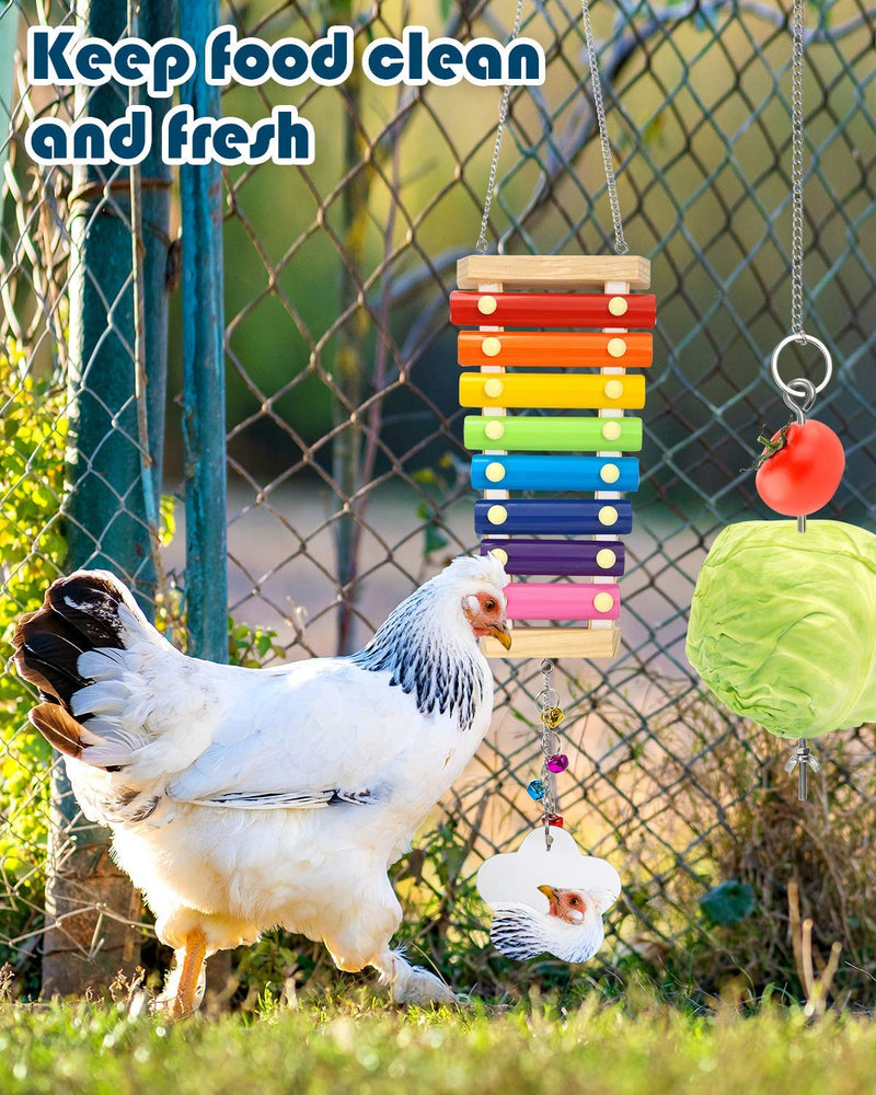 Woiworco 3 Packs Chicken Toys with 8 Metal Keys, Chicken Xylophone Toys for Hens, Chicken Mirror, Vegetable Hanging Feeder for Chicken - PawsPlanet Australia