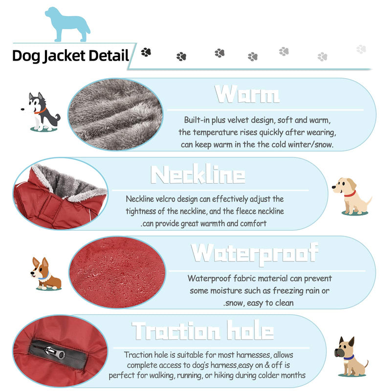 Easiestsuck Warm Dog Jacket, Dog Apparel with Plus Fleece Neckline,Windproof Water Repellent Cozy Cold Weather Dog Coat Lining Winter Dog Thick Vest for Outdoor Small Medium Large Dogs XS-(Chest:12.7-13.9", Body: 10.2") Red - PawsPlanet Australia